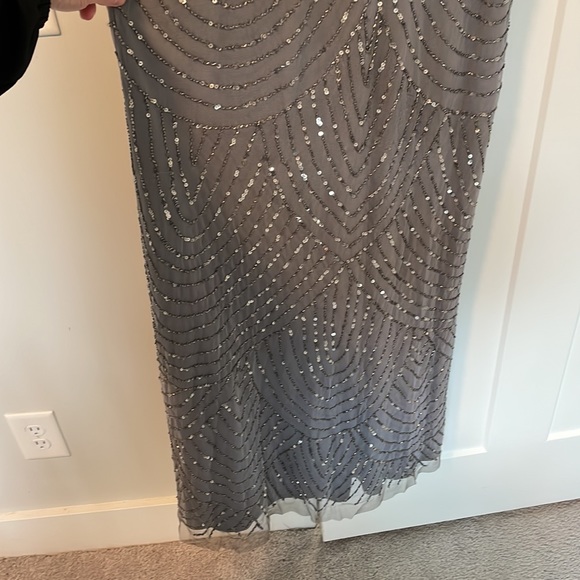 Adrianna Papell Art Deco beaded Blouson Gown size 6 in color Dusty Blue. - Picture 3 of 9